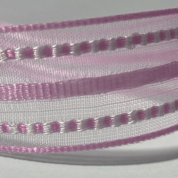 2 Rolls Spring Ribbon Pink Sheer Stripe - Picture 1 of 13